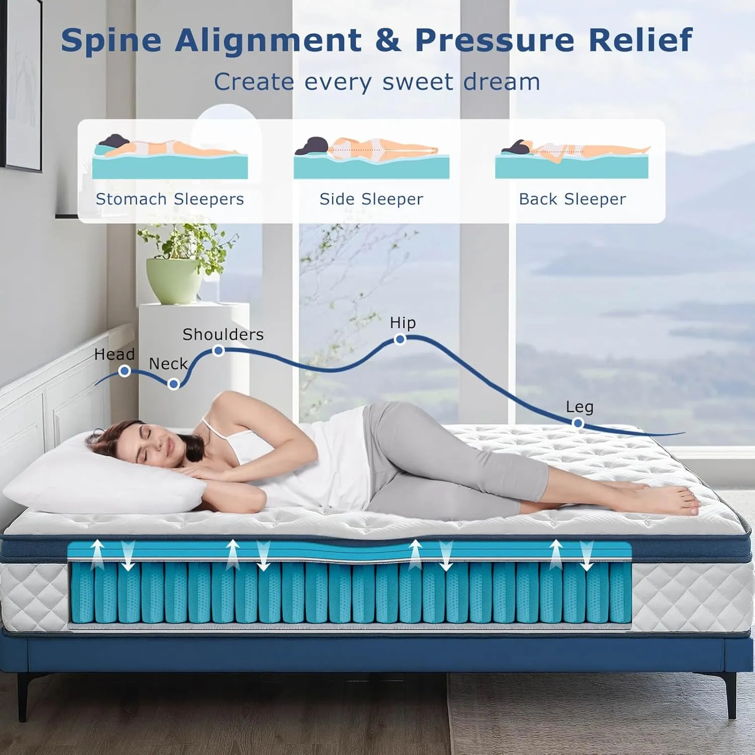 King Size Mattress, 14 Inch Medium Firm Hybrid King Bed Mattresses, Memory Foam Mattress in a Box for Pressure Relief, Individual Pocket Spring-Motion Isolation with Edge Support, CertiPUR-US