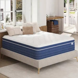 King Size Mattress [Upgraded Strengthen] 14 Inch Firm King Mattress in a Box, Hybrid Mattresses with Gel Memory Foam and Independent Pocket Springs, Release Stress, Strong Edge Support