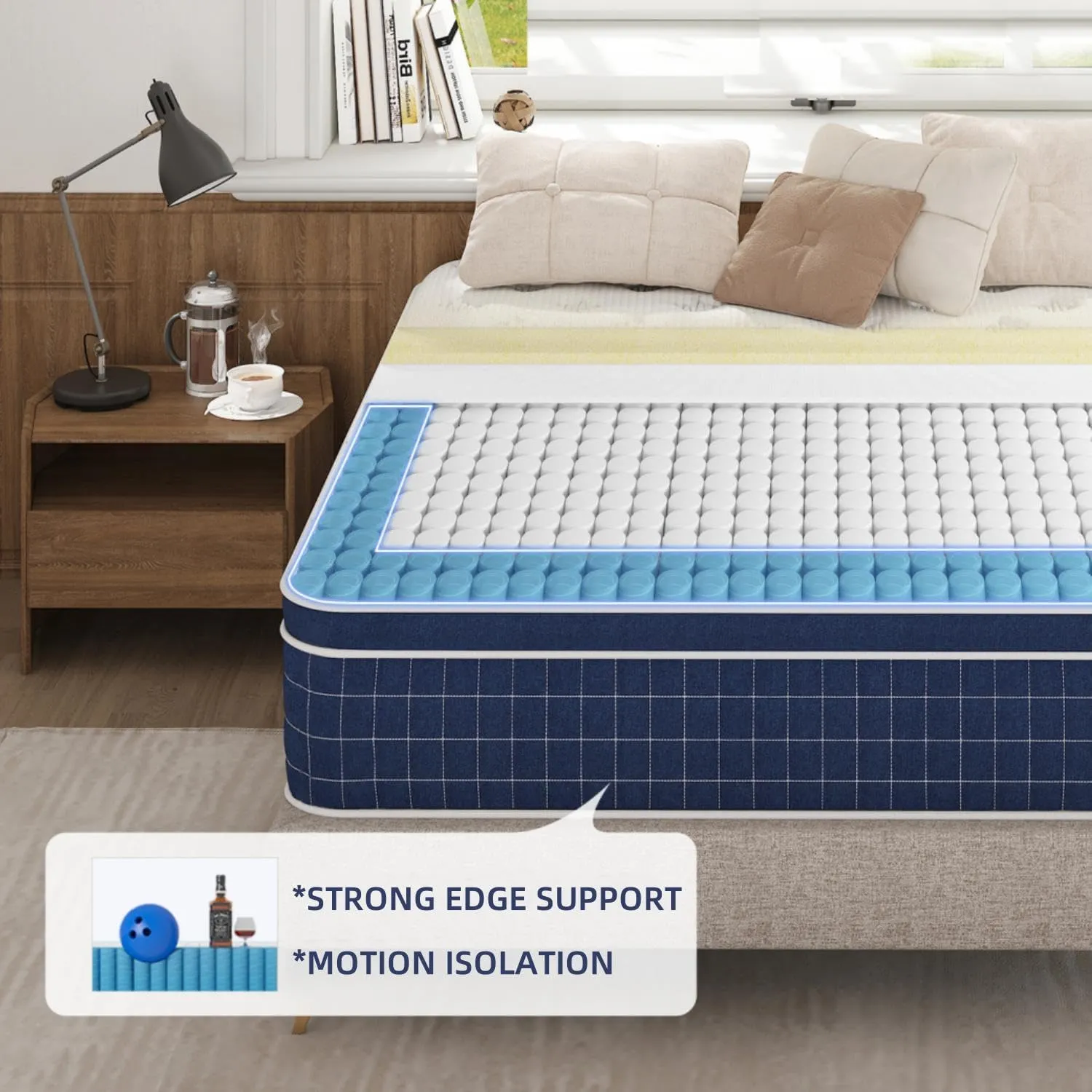 King Size Mattress [Upgraded Strengthen] 14 Inch Firm King Mattress in a Box, Hybrid Mattresses with Gel Memory Foam and Independent Pocket Springs, Release Stress, Strong Edge Support