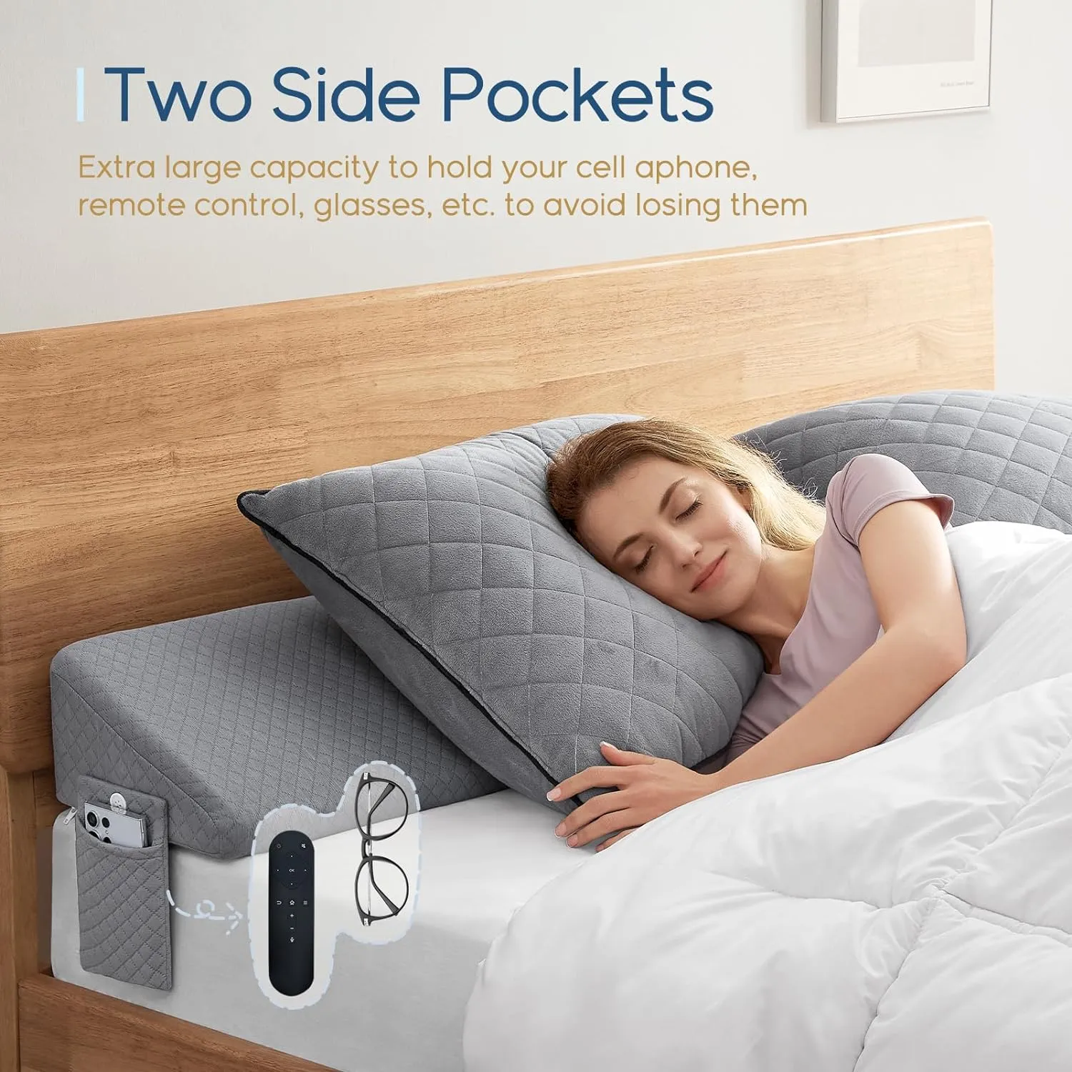 King Size（76"x10"x6"） Bed Wedge Pillow for Headboard - Upgraded Bed Gap Filler King Between Mattress and Headboard - Wedge headboard Pillow - Grey