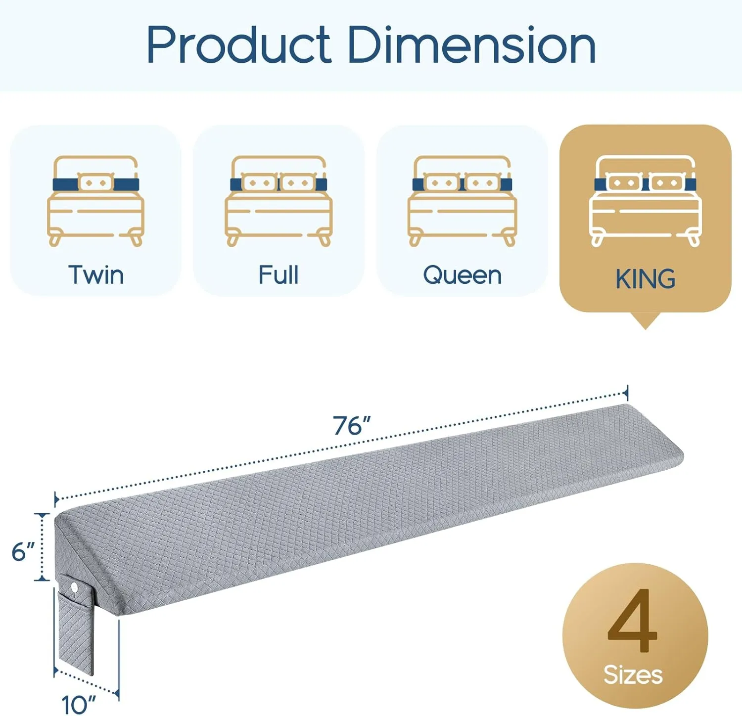 King Size（76"x10"x6"） Bed Wedge Pillow for Headboard - Upgraded Bed Gap Filler King Between Mattress and Headboard - Wedge headboard Pillow - Grey