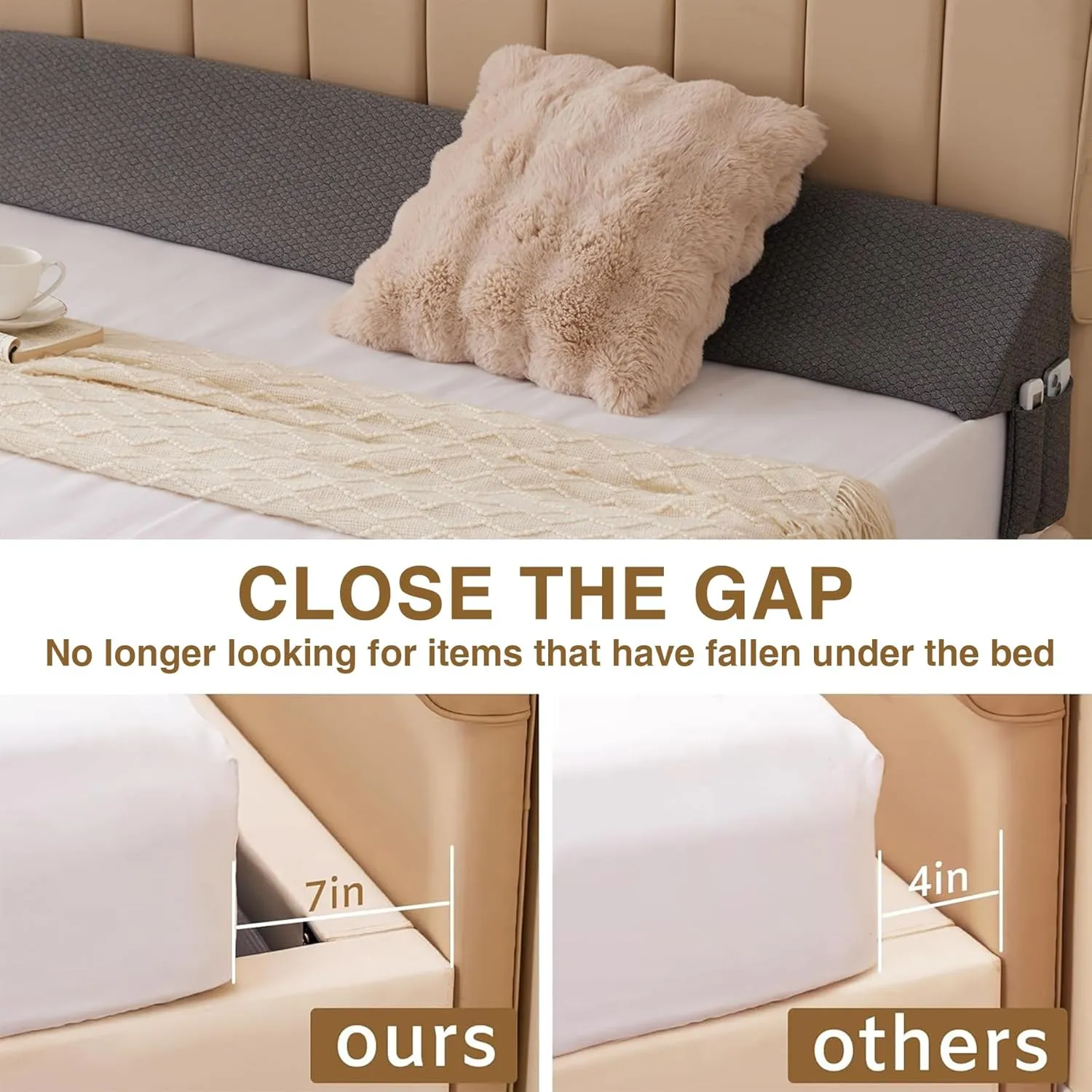 King Wedge Pillow Headboard (76"x10"x6"), Bed Wedge Pillow for Headboard, Foam Headboard Pillow, Bed Gap Filler King - Fill The Gap (0-7"), Mattress Gap Filler (Air-Layer Black, 76"x10"x6")
