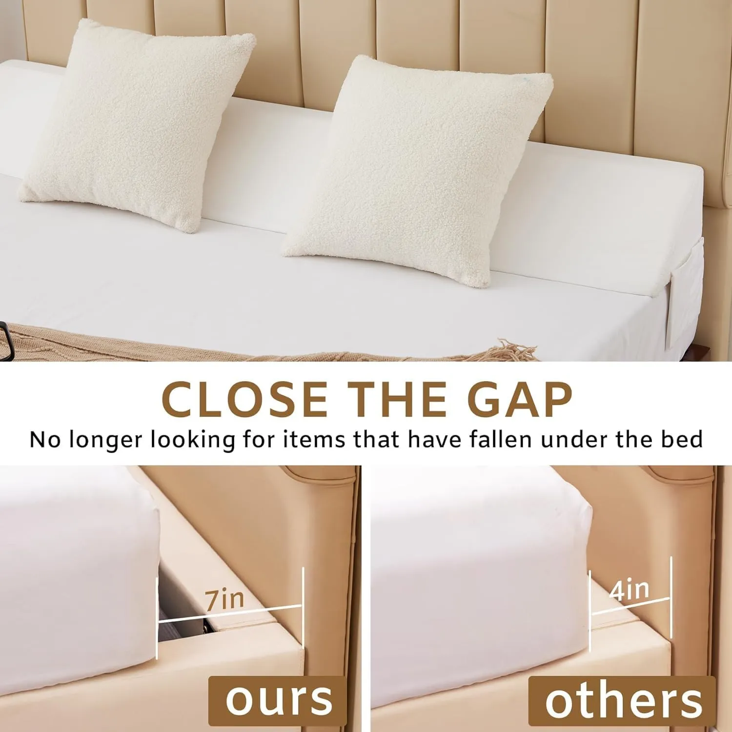 King Wedge Pillow Headboard (76"x10"x6"), Bed Wedge Pillow for Headboard, Foam Headboard Pillow, Bed Gap Filler King - Fill The Gap (0-7"), Mattress Gap Filler (White)