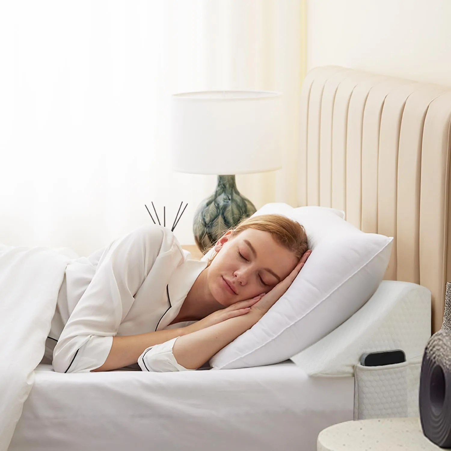 King Wedge Pillow Headboard, Bed Wedge Pillow for Headboard, Bed Gap Filler King - Fill The Gap (0-7")(Air-Layer White, 76"x10"x6")
