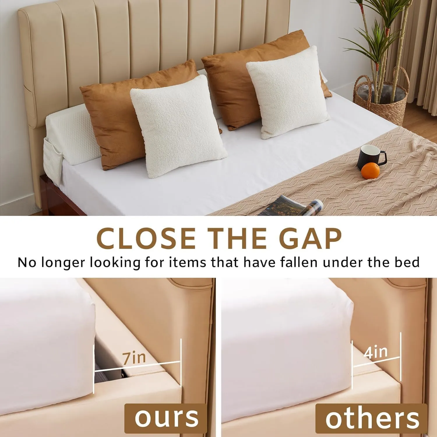 King Wedge Pillow Headboard, Bed Wedge Pillow for Headboard, Bed Gap Filler King - Fill The Gap (0-7")(Air-Layer White, 76"x10"x6")