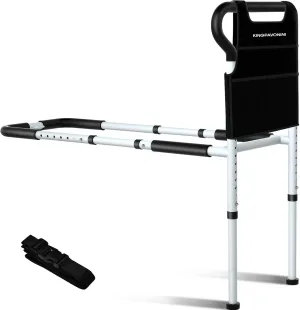 KingPavonini Bed Rails for Elderly Adults Safety - Adjustable Bed Cane with Non-Slip Ergonomic Handle and Storage Pocket, Stable Bed Assist Rails for Seniors Hold up to 300 Lbs, Tool-Free Assembly