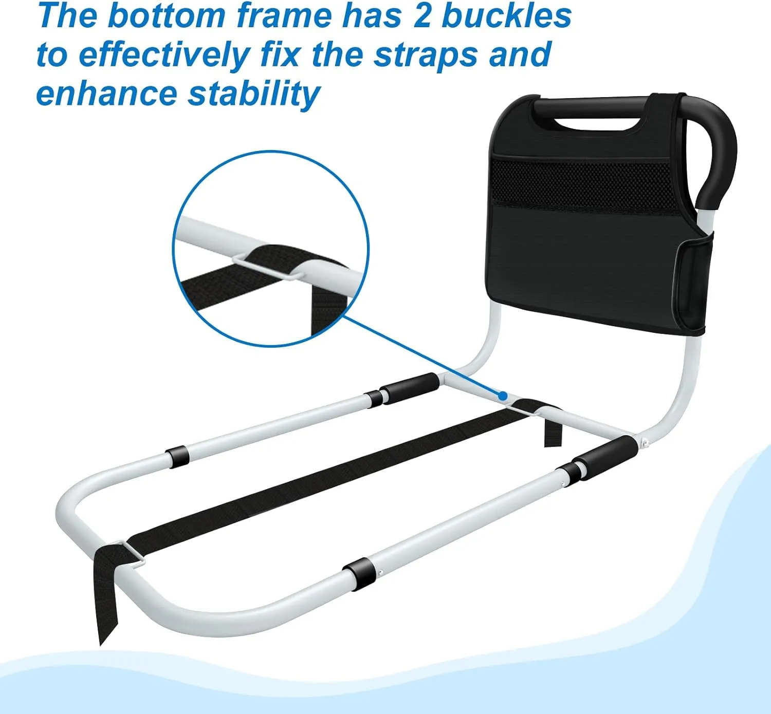 KingPavonini Bed Side Assist Handle Bar Safety Rail for Elderly Adults - Medical Bed Mobility Assistant Bar with Free Storage Bag and Fixing Strap, Support Up to 400lbs