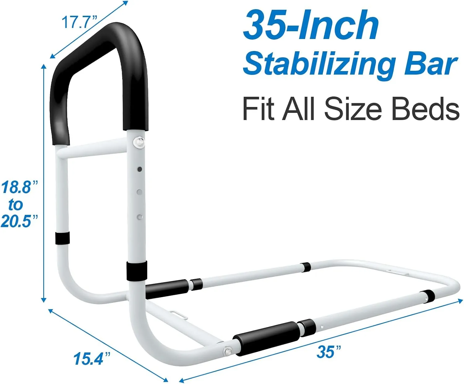 KingPavonini Bed Side Assist Handle Bar Safety Rail for Elderly Adults - Medical Bed Mobility Assistant Bar with Free Storage Bag and Fixing Strap, Support Up to 400lbs