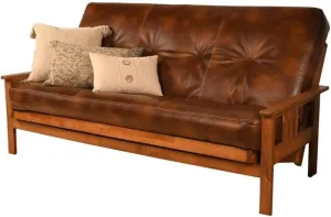 Kodiak Furniture 75" Traditional Polyester & Leather No-Flip Futon Mattress with Decorative Tuft, Coil-Hinged Innerspring, in Brown Finish, Frame Not Included
