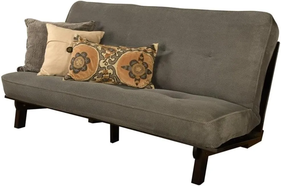 Kodiak Furniture Carson Full Size Futon Frame and Mattress Set - Java Brown Finish Wood Futon Frame with Mattress Included in Marmont Thunder Color