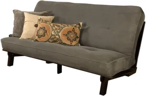 Kodiak Furniture Carson Full Size Futon Frame and Mattress Set - Java Brown Finish Wood Futon Frame with Mattress Included in Marmont Thunder Color
