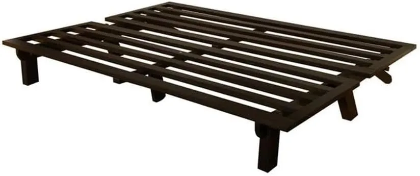Kodiak Furniture Carson Full Size Futon Frame and Mattress Set - Java Brown Finish Wood Futon Frame with Mattress Included in Marmont Thunder Color