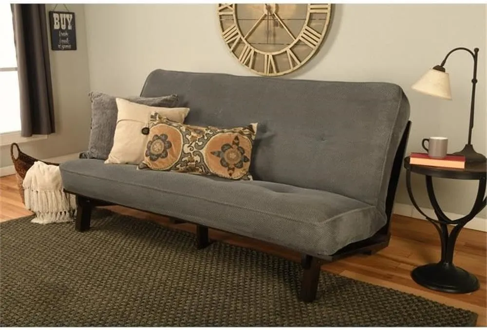 Kodiak Furniture Carson Full Size Futon Frame and Mattress Set - Java Brown Finish Wood Futon Frame with Mattress Included in Marmont Thunder Color