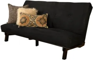 Kodiak Furniture Carson Full Size Futon Frame and Mattress Set - Java Brown Finish Wood Futon Frame with Mattress Included in Suede Black Color
