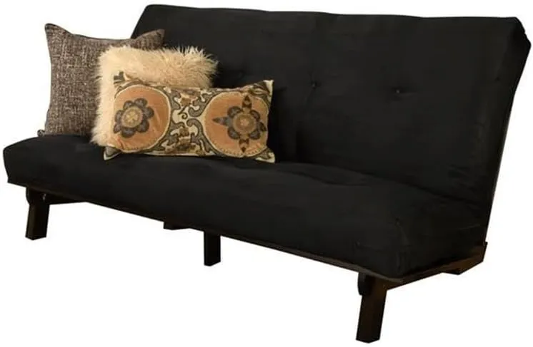 Kodiak Furniture Carson Full Size Futon Frame and Mattress Set - Java Brown Finish Wood Futon Frame with Mattress Included in Suede Black Color