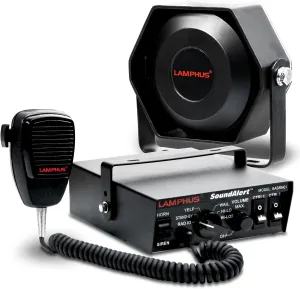 LAMPHUS SoundAlert 12V 100W Police Siren PA System Kit [Slim Speaker] [118-124dB] [Handheld Microphone] [Hands-Free] Warning Emergency Siren for Vehicles Tow Truck UTV ATV Van Car POV RV