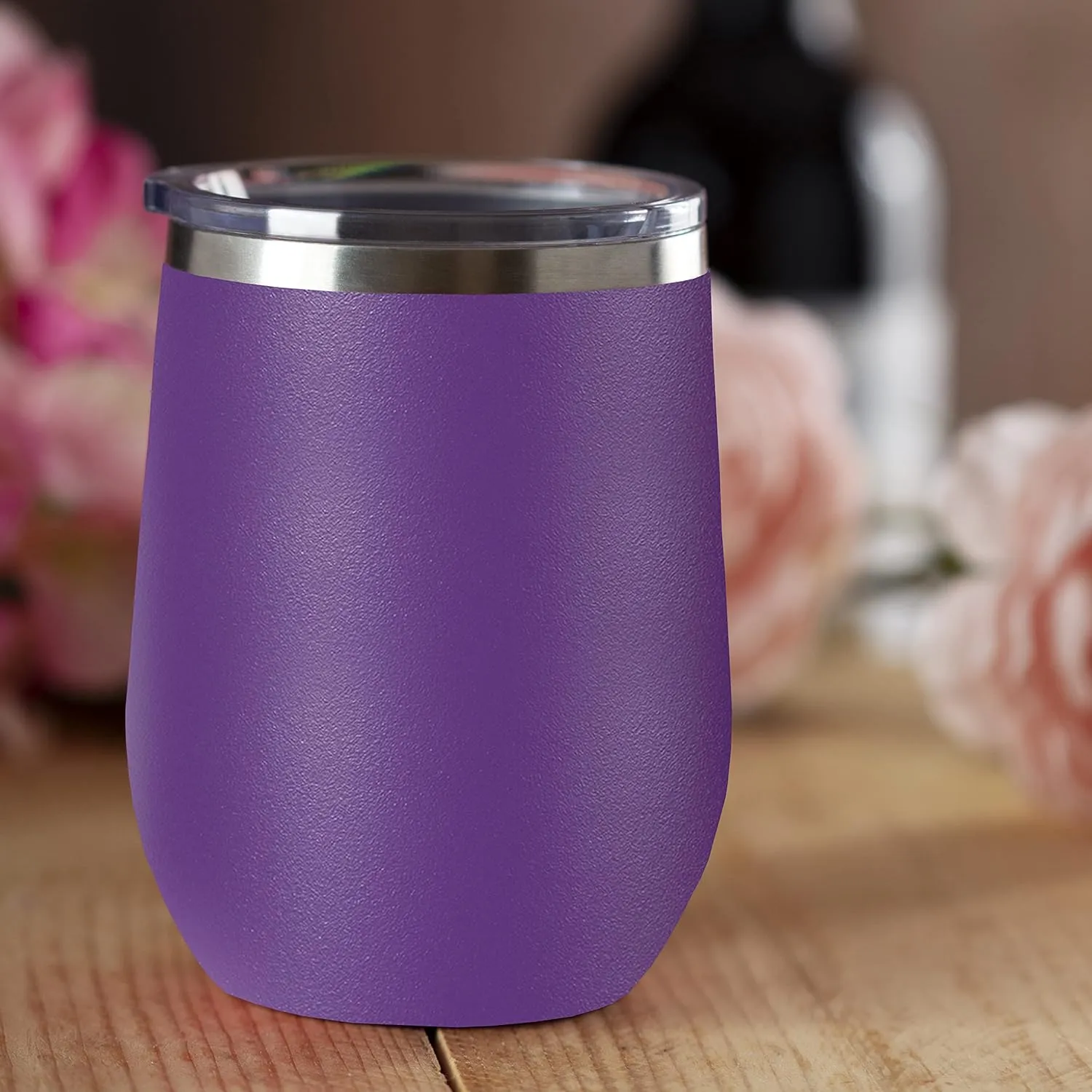 LaserGram Double Wall Stainless Steel Wine Glass Tumbler, Compass Rose, Personalized Engraving Included (Dark Purple)