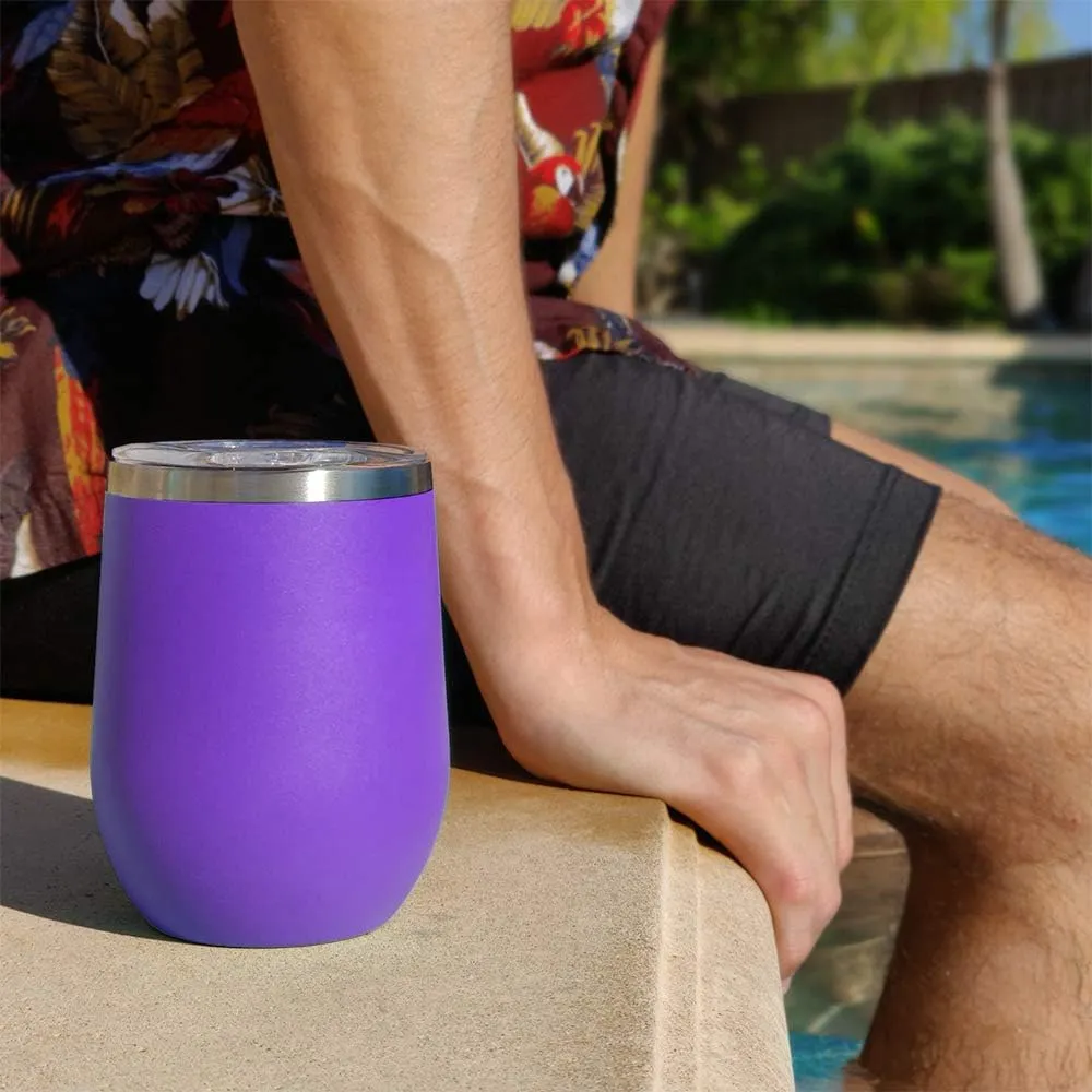 LaserGram Double Wall Stainless Steel Wine Glass Tumbler, Compass Rose, Personalized Engraving Included (Dark Purple)