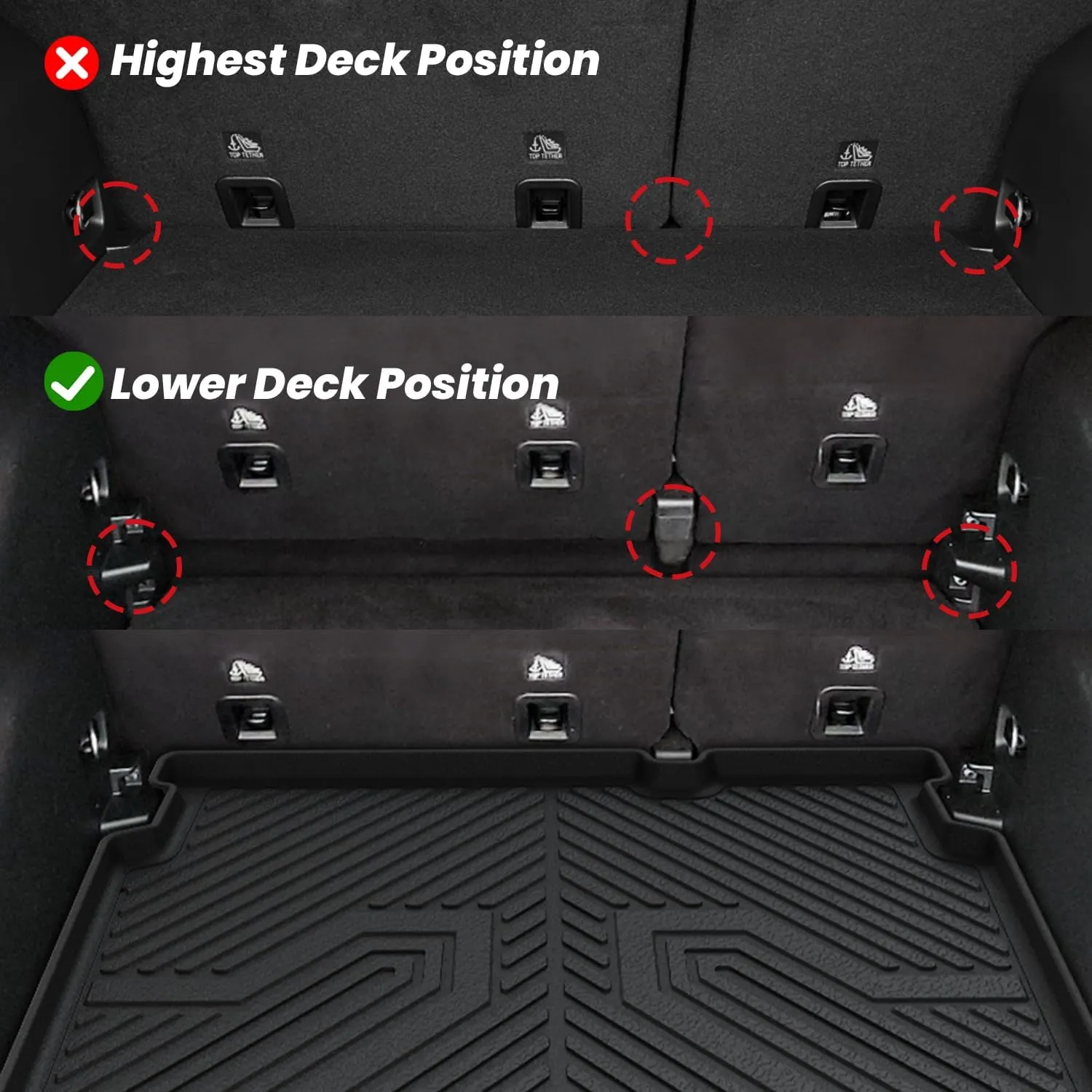 LASFIT Floor Mats & Trunk Mat for Jeep Compass 2017-2024 2025 Lower Deck Position Cargo, All Weather TPE Custom Fit Car Mats Floor Liners Cargo Liner Cargo Mat Black