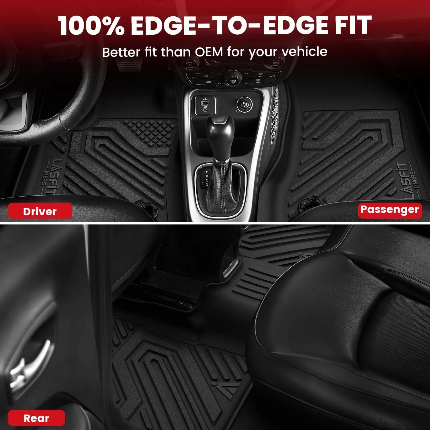 LASFIT Floor Mats & Trunk Mat for Jeep Compass 2017-2024 2025 Lower Deck Position Cargo, All Weather TPE Custom Fit Car Mats Floor Liners Cargo Liner Cargo Mat Black