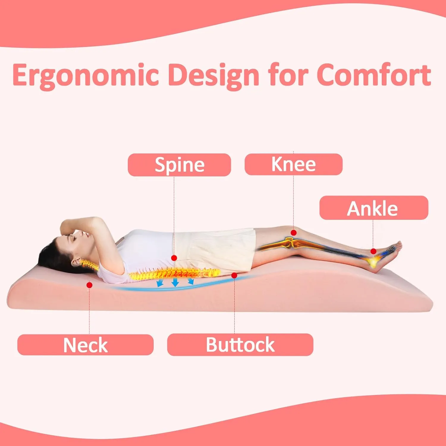 Lash Bed Foam Topper, Ergonomic Curvy Eyelash Mattress Topper for Massage Table, Beauty Salon Massage Table Padding Topper, 30D Esthetician Bed Cushion with Removable Cover (Pink-60 cm)
