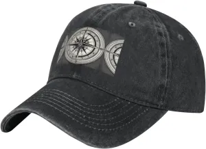 Law of The Compass Navigation 1 Print Denim Baseball Cap Unisex Sun Hat Outdoor Sports Cap fit for All Seasons Easy to Carry