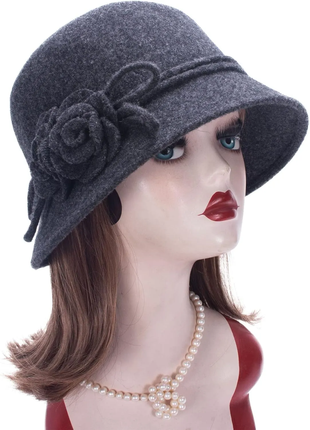 Lawliet Womens Retro Collapsible Soft Knit Wool Cloche Hat Bucket Flower A466