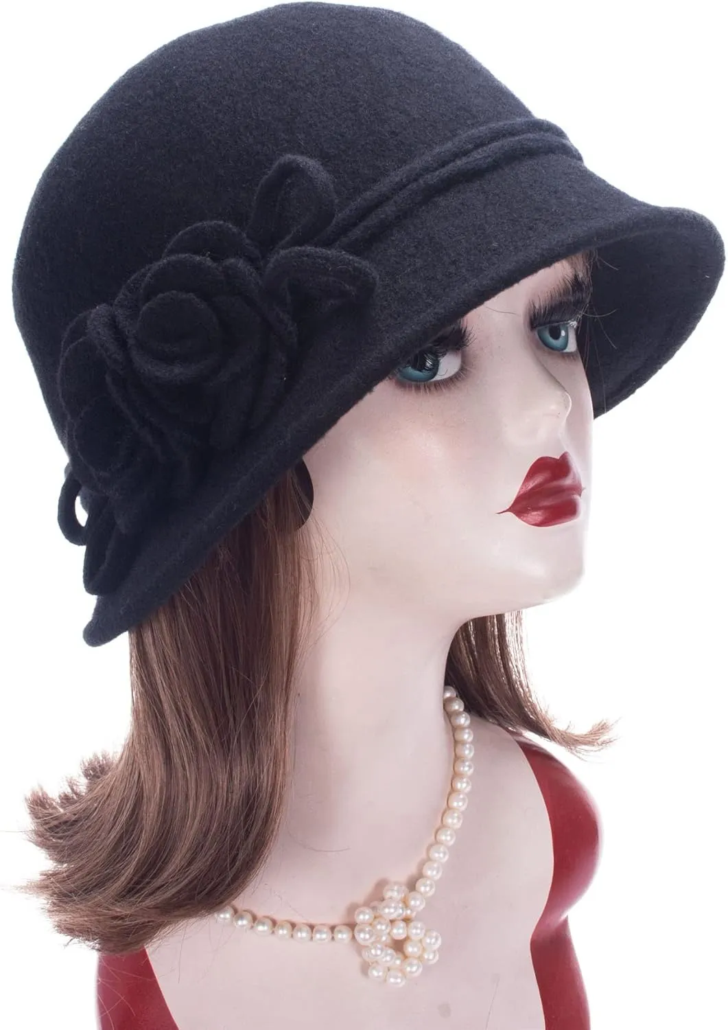 Lawliet Womens Retro Collapsible Soft Knit Wool Cloche Hat Bucket Flower A466