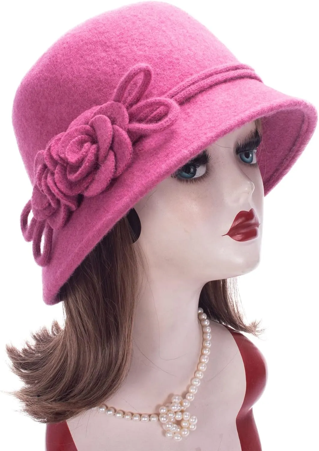 Lawliet Womens Retro Collapsible Soft Knit Wool Cloche Hat Bucket Flower A466