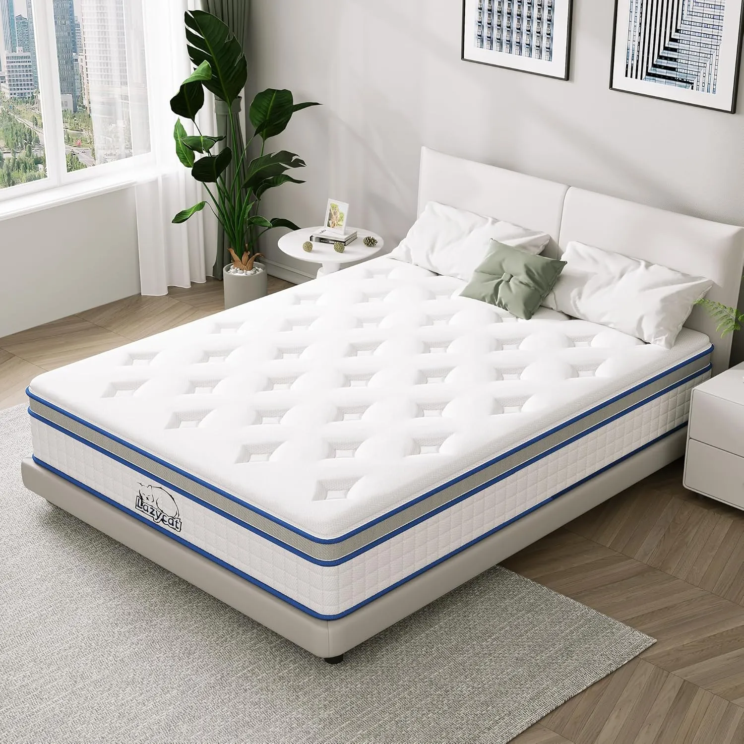 LAZYCAT Full Mattress, 10 Inch Full Size Hybrid Mattress in a Box, Gel Memory Foam with Individually Encased Pocket Coil, Medium Firm Feel, Motion Isolation, Fiberglass Free