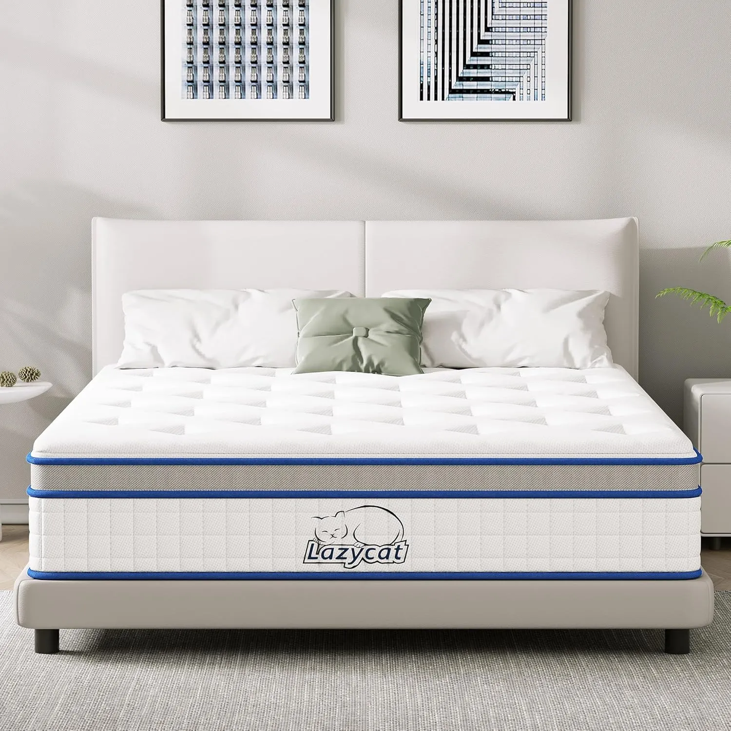 LAZYCAT Full Mattress, 10 Inch Full Size Hybrid Mattress in a Box, Gel Memory Foam with Individually Encased Pocket Coil, Medium Firm Feel, Motion Isolation, Fiberglass Free