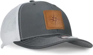 Leather Patch Hat for Men - Richardson 112 Trucker Hat w/Full-Grain Leather Patch, Laser-Engraved, Machine-Stitched