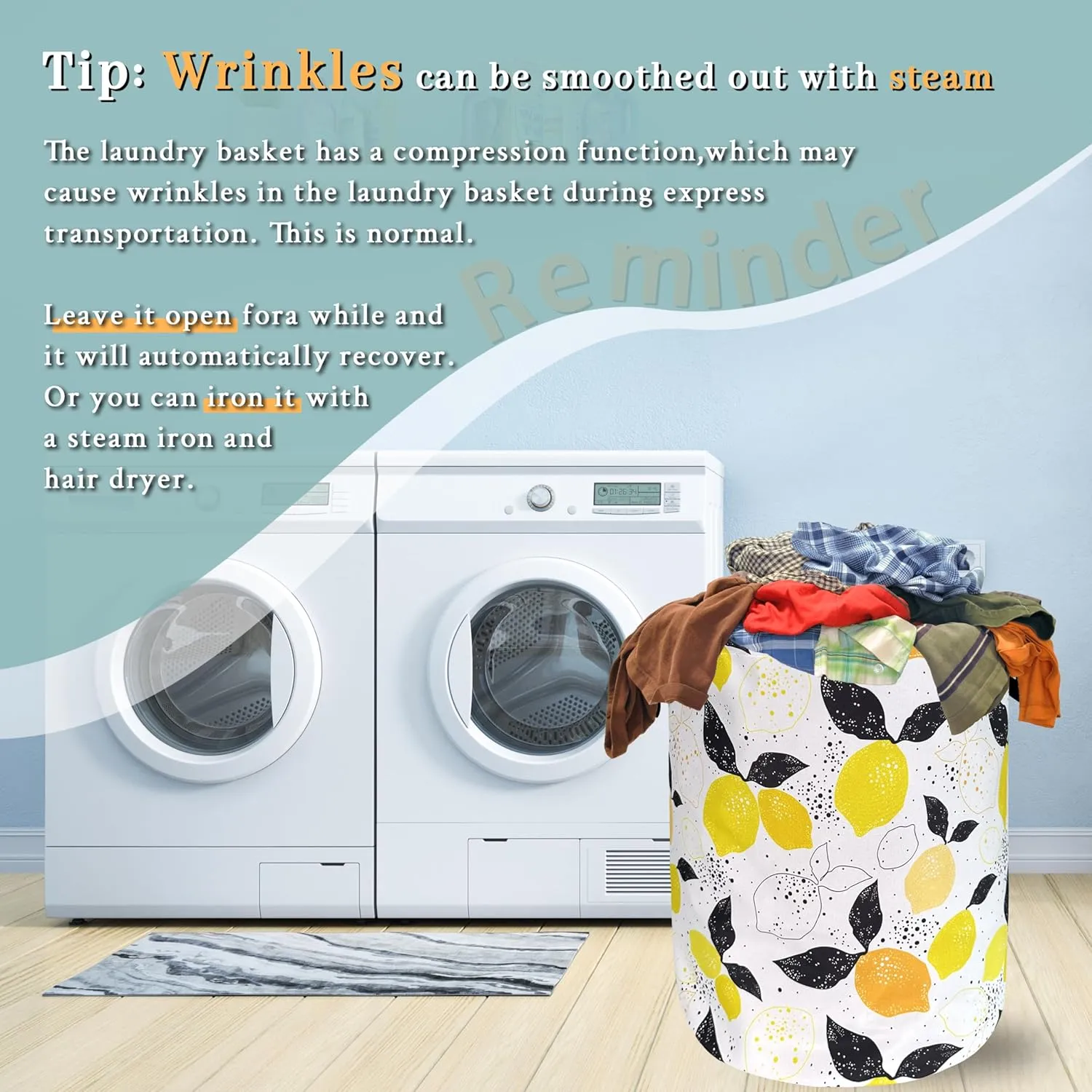 Lemons Laundry Hamper Boho Tropical Fruit Colorful Laundry Basket With Handles Foldable Oxford Cloth Tote Bag Clothes Toy Storage Bucket 18.9 x 16.5 Inch For Bathroom/Laundry/Bedroom