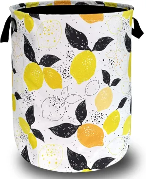 Lemons Laundry Hamper Boho Tropical Fruit Colorful Laundry Basket With Handles Foldable Oxford Cloth Tote Bag Clothes Toy Storage Bucket 18.9 x 16.5 Inch For Bathroom/Laundry/Bedroom
