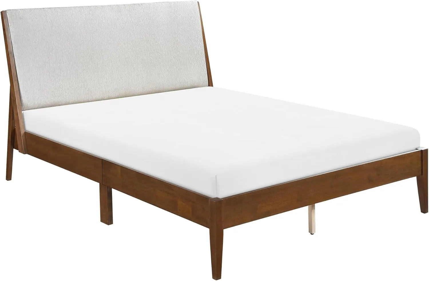 Lexicon California King Bed Frame with Light Grey Chenille Headboard, Mid Century Modern Bed Frame, Wood Platform Bed with Slats, No Box Spring Needed, Easy Assembly