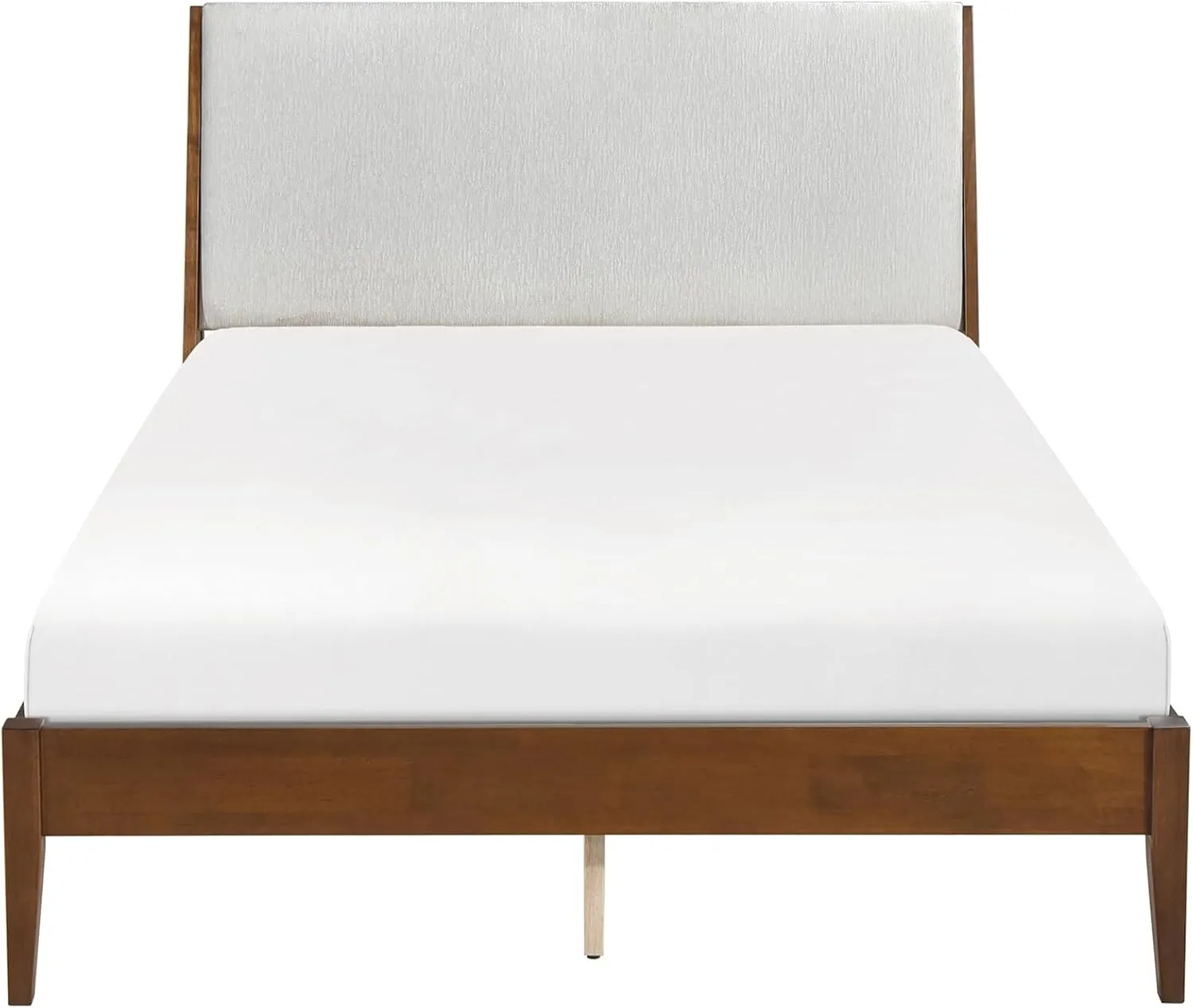 Lexicon California King Bed Frame with Light Grey Chenille Headboard, Mid Century Modern Bed Frame, Wood Platform Bed with Slats, No Box Spring Needed, Easy Assembly