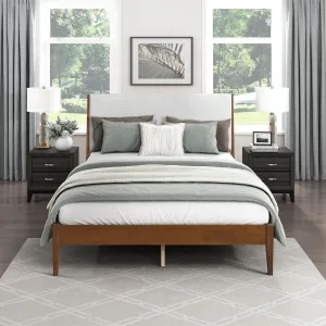 Lexicon California King Bed Frame with Light Grey Chenille Headboard, Mid Century Modern Bed Frame, Wood Platform Bed with Slats, No Box Spring Needed, Easy Assembly