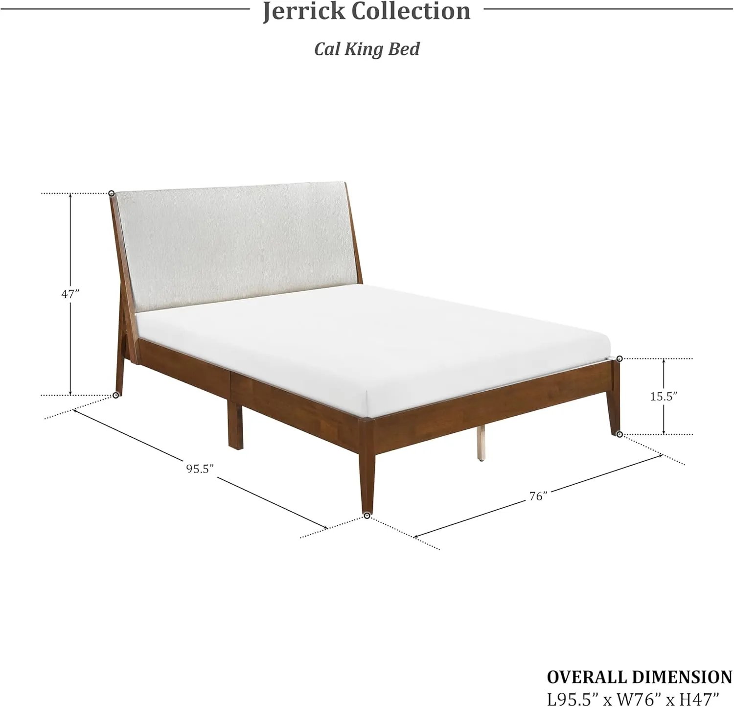 Lexicon California King Bed Frame with Light Grey Chenille Headboard, Mid Century Modern Bed Frame, Wood Platform Bed with Slats, No Box Spring Needed, Easy Assembly