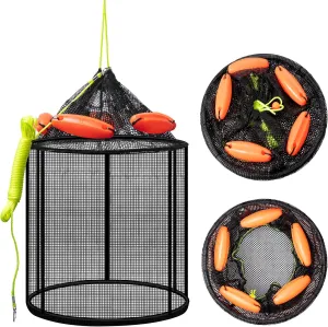 Leyndo 2 Pcs Large Collapsible Floating Fishing Net - Foldable Floating Fish Basket Net - Portable Fish Holder - Mesh Fishing Bait Storage Cage Trap for Minnows, Shrimp