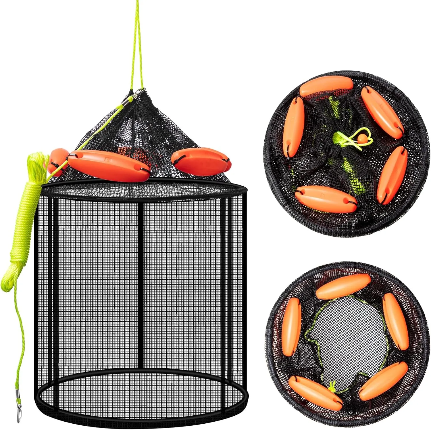 Leyndo 2 Pcs Large Collapsible Floating Fishing Net - Foldable Floating Fish Basket Net - Portable Fish Holder - Mesh Fishing Bait Storage Cage Trap for Minnows, Shrimp