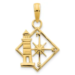 Lighthouse Compass Charm Pendant in Real 14k Yellow Gold