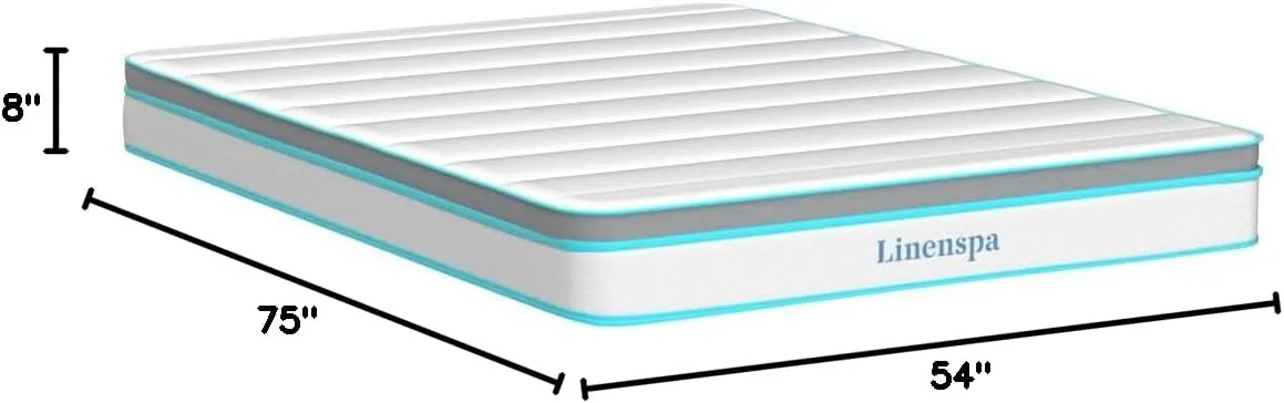Linenspa 8 Inch Memory Foam and Spring Hybrid Mattress - Medium Firm Feel - Bed in a Box - Quality Comfort and Adaptive Support - Breathable - Cooling - Guest and Kids Bedroom - Full Size