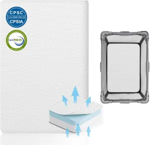 Lisara Pack and Play Mattress, 38 x 26 Pack N Play Mattress for Babies and Toddlers, Dual Sided Gel Memory Foam with Waterproof, Removable and Breathable Ice Silk Cover