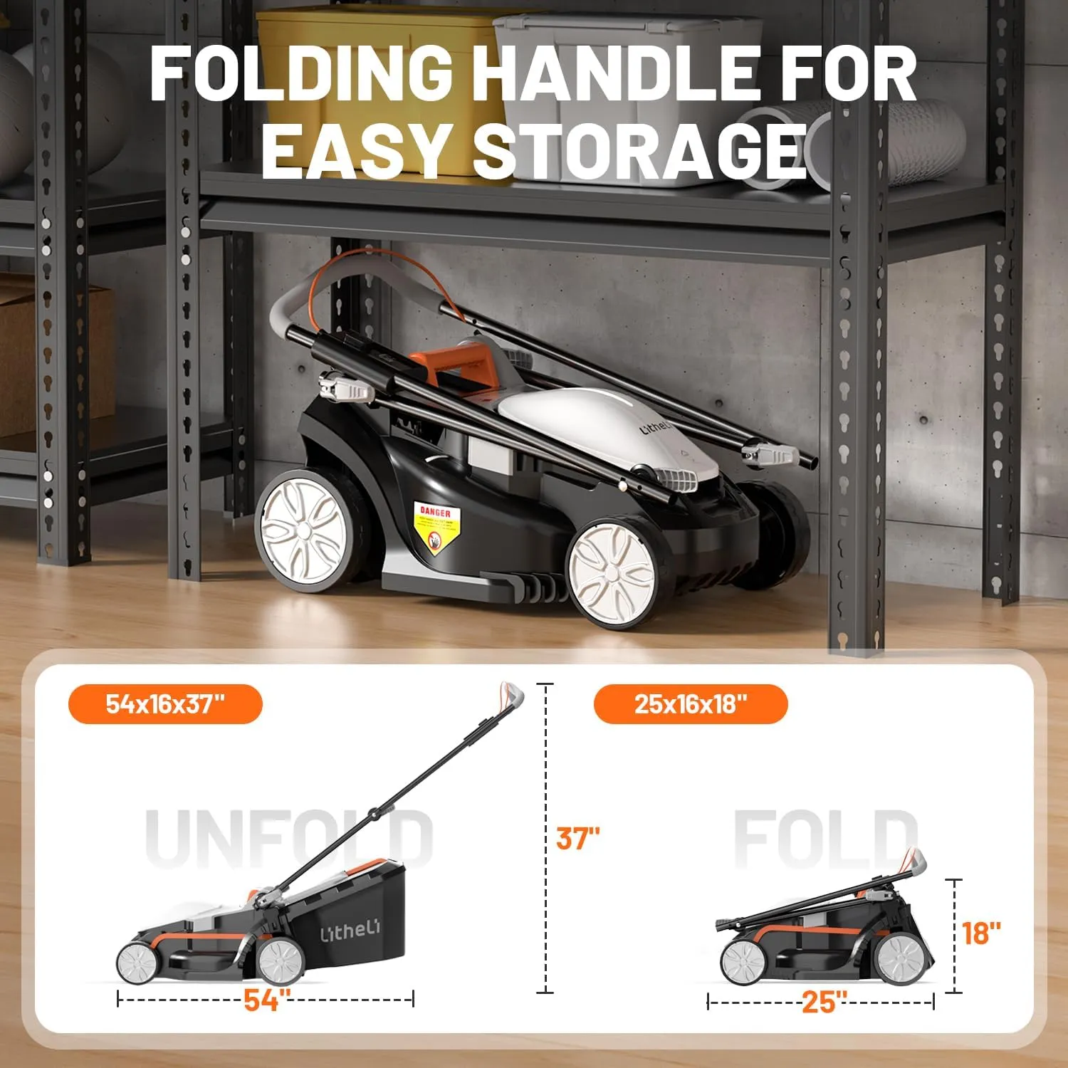 Litheli Electric Lawn Mower Cordless,Grass Cutter Machine for 1600 Sq.Ft.Lawnmower with Motor,13 in Cutting Width,8 Gallon Capacity,Cutting Height from 1 to 2.5 in（4.0A Battery）
