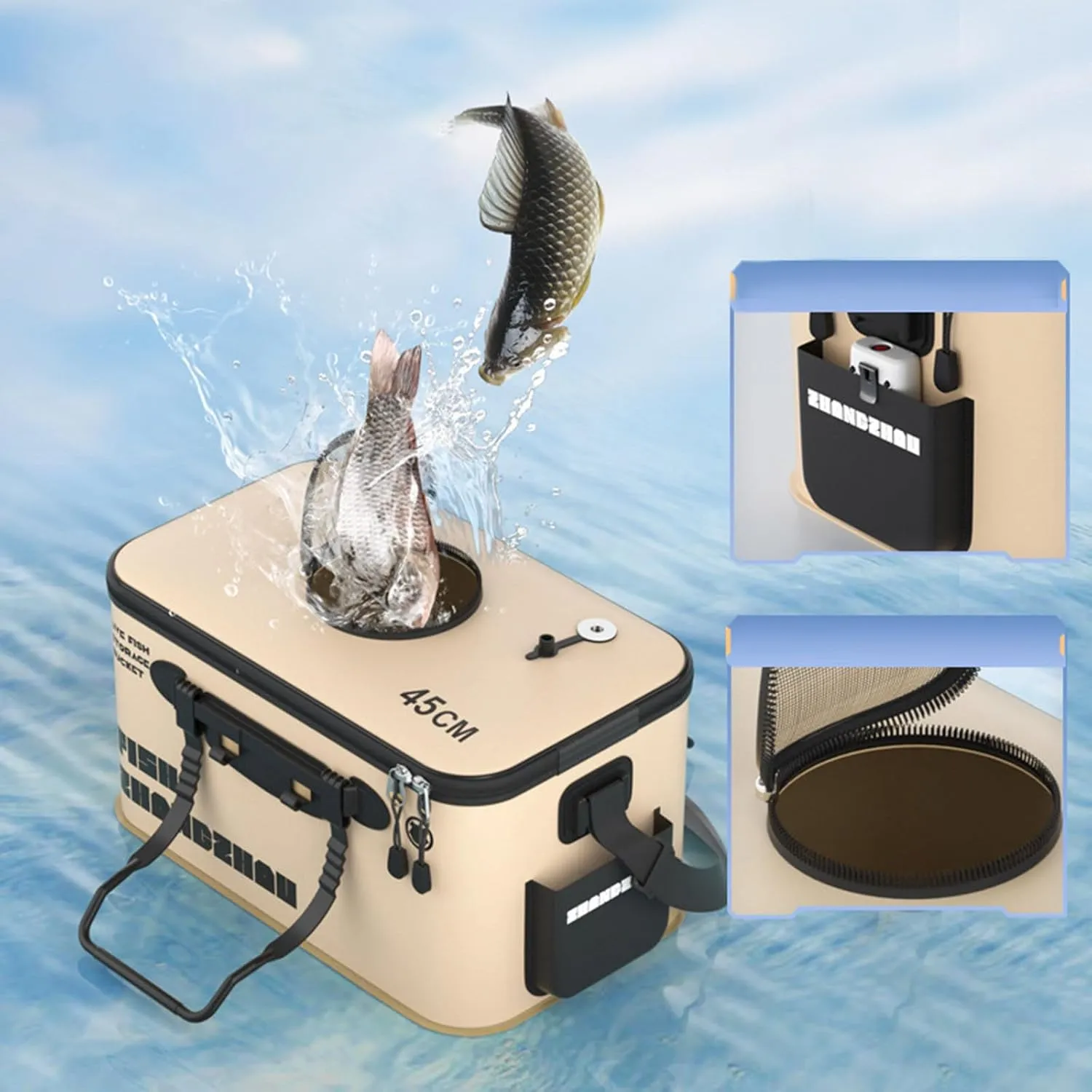 Live Fish Lures Bucket - Live Bait Container with Aeration Holes, Portable Aerated Water Bucket for Minnows, Fish Transport Box | Leakproof Design for Outdoor Travel, Boat Fishing (15.7x9.8x8.6)
