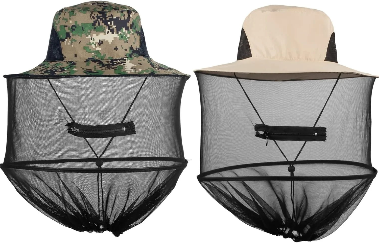 Lpraer 2pcs Beige   Green Digital Camouflage Mosquito Head Net Hat