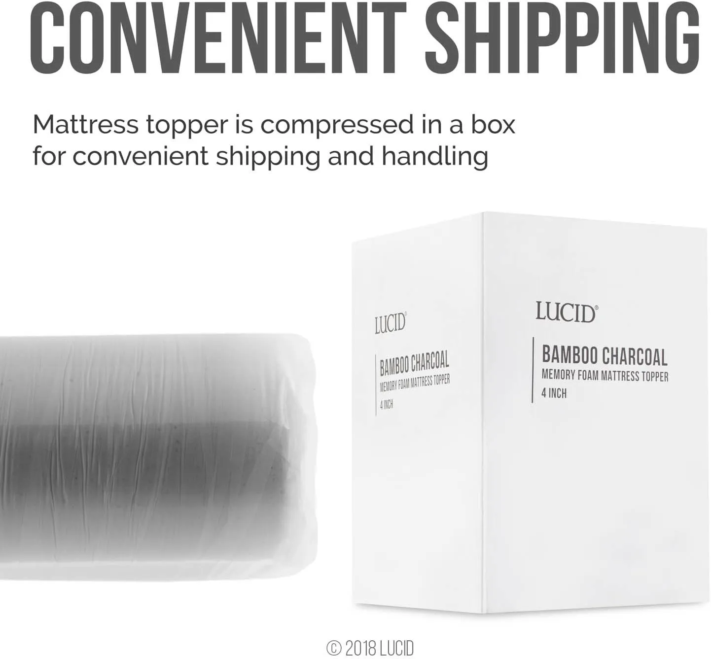 Lucid 4 Inch Mattress Topper King – Memory Foam – Bamboo Charcoal Infusion – Cooling Ventilation – Hypoallergenic – CertiPur Certified Foam