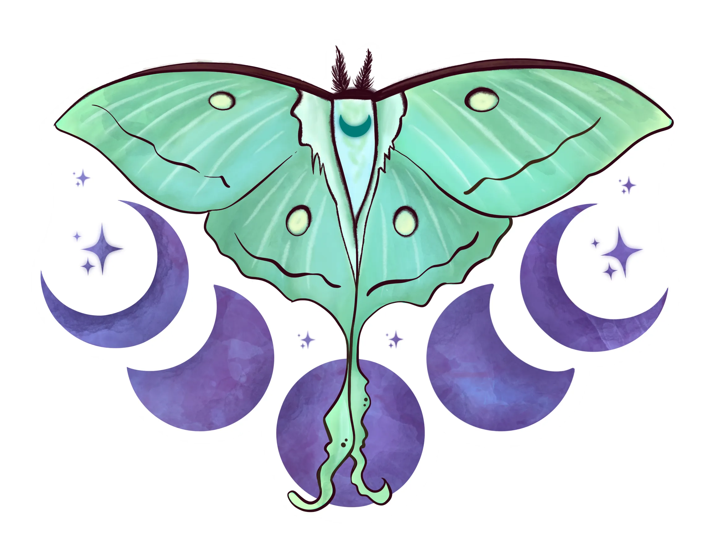 Luna Moth and Moons Sticker