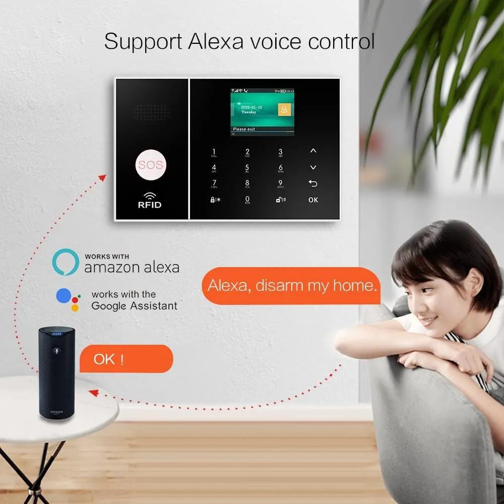 LWOHSI Alarm System for Home Security,4G/WiFi DIY Alarm Kits with Tuya APP Alerts,Door/Window and Motion Sensors, Remote,Work with Alexa and Google for House Safe, Apartment（24 Pieces）