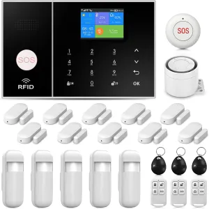 LWOHSI Alarm System for Home Security,4G/WiFi DIY Alarm Kits with Tuya APP Alerts,Door/Window and Motion Sensors, Remote,Work with Alexa and Google for House Safe, Apartment（24 Pieces）